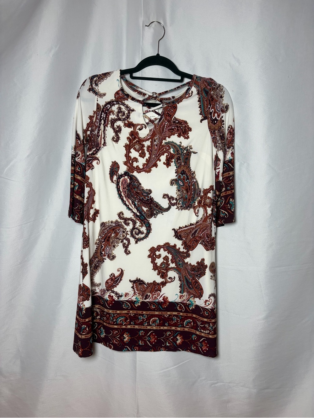 Cream Paisley Crisscross Neck Tunic Dress